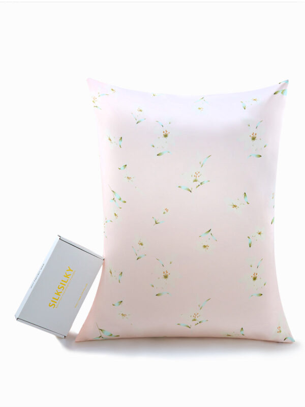 19Momme 100% Mulberry Silk Pillowcase - Snowbud Lily - Image 5